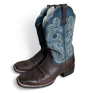 Ariat Boots Womens 9.5 B Quickdraw Blue Brown Western Rodeo Rancher Cowgirl